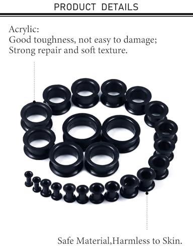 10G-25mm Thin & Thick Silicone Ear Gauges Tunnels Stretching Kit Double Flared Rubber Gauges Tunnels Plugs Flexible Soft Tunnels Earrings Gauge Kit for Women Men - color: Thick Black 6G-25mm