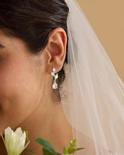 14K Gold Plated/Sterling Silver CZ Pearl Drop Dangle Earrings for Women - color: Silver-Flower Drop CZ