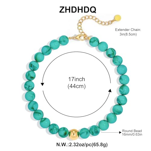 Multicolor Chunky Beaded Necklace, Statement Colorful Round Ball Beads Choker Necklace with Gold-Tone Adjustable Chain, Fashion Bold Neck Jewelry for Women - color: 16mm-Turquoise