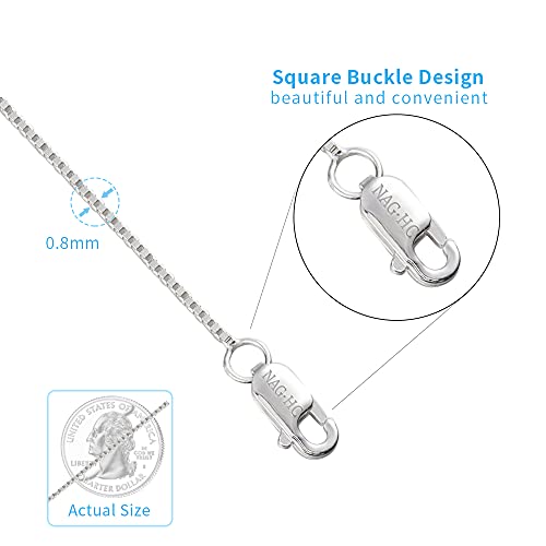 NAG.HC 925 Sterling Silver Chain 0.8MM Delicate Box Chain - Italian Necklace Chain - Tiny&Thin&Strong -Friendly Price & Quality 14"-30" - color: Silver, size: 17.00