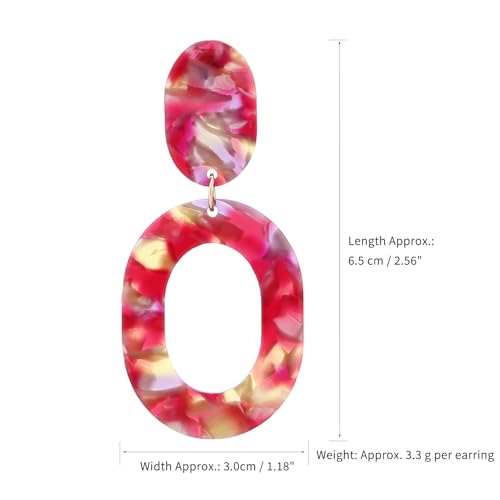 Oval Drop Dangle Earrings for Women, Statement Geometric Ellipse Dangling Earrings - color: Hot Pink