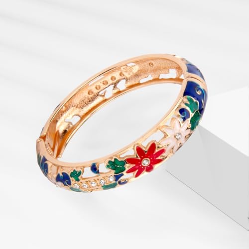 UJOY Cloisonne Bangle Colorful Enamel Filigree Rose Flower Hollowed Crystal Bracelet for Women Gifts 88A09 - color: C11-2 Pcs Set-Navy Blue