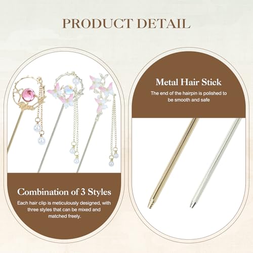 inSowni 8 Pieces Retro Asian Chinese Traditional Hanfu Butterfly Flower Metal Hair Sticks with Pearl Pendants Long Hair Pins Forks Chopsticks Bun Updo Holders for Women Girls - color: 8pcs Set E