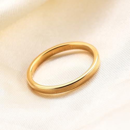 Tungsten Domed Wedding Band Men Women High Polish Comfort Fit - color: 2mm-Gold