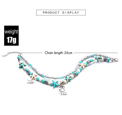 Softones Blue Starfish Turtle Anklet Multilayer Charm Beads Sea Handmade Boho Anklet Foot Jewelry for Women - style: E:2pcs Turtle Wave