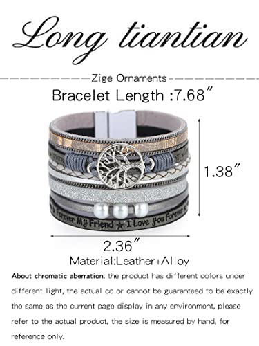Long tiantian Boho Western Bracelets for Women Leather Wrap Bracelets Turquoise Bracelet Western Jewelry Country Concert Outfits - color: bracelet stack(grey)