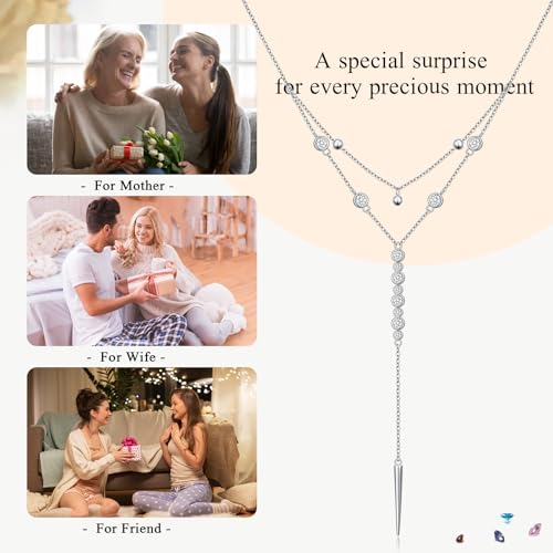 Sterling Silver Dainty Bead Layered Long Lariat Choker Necklaces for Women Boho - style: Two-Piece
