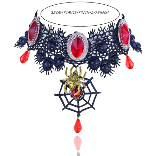 Vampire Choker Necklace for Women Gothic Lace Choker Necklace Y2K Goth Red Black Zirconia Pendant Necklaces Halloween Dark Bridal Vampire Costume Jewelry Accessories - style: Style-I