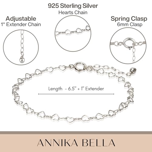 Stacking Bracelet Silver, Minimalist Simple Gourmet Satellite Rectangles Lace Heart Chain Bracelets, 925 Sterling Arm Jewelry for Women, Length 6.5-7.5 Inches - style: Hearts Chain