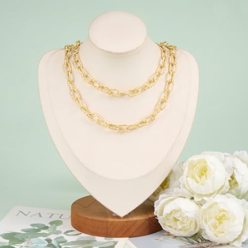 KYUNHOO 9.8 Feet Embossed Paperclip Chain for Jewelry Making with Clasps | 18K Gold Plated Mixed Material Bulk Jewelry Chunky Paper Clip Necklace Making Chains for Crafts DIY - color: Paperclip Gold