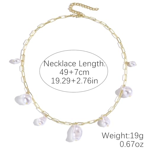 Chunky Pearl Necklaces for Women Chunky Baroque Pearl Beaded Gold Chain Link Pearls Pendant Necklace White Pearls Necklace Valentine's Day Jewelry Gifts Party Prom Birthday Outfits Accessorie - style: Golden Chain, Seven Pearls
