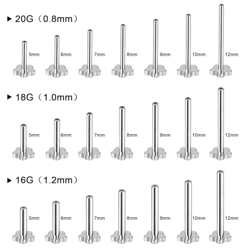 Threadless Bar G23 Titanium 20G 16G 18G Replacement Post Bar Flat Back Stud Earrings for Helix Cartilage Lobe Medusa Labret Nose Tragus Conch Piercing Jewelry - size: 20g 12mm, style: Flower,2Pcs Threadless Bars