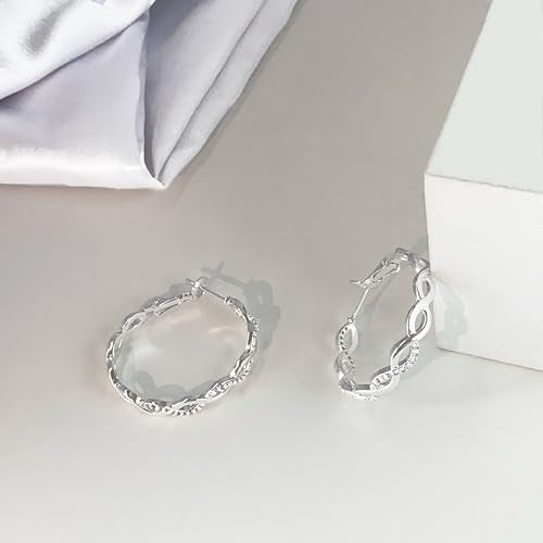 Hoop Earrings for Women, 14K Gold Sterling Silver Chunky Twisted Hoops Earring Hypoallergenic Ear Jewelry - color: Silver-30mm