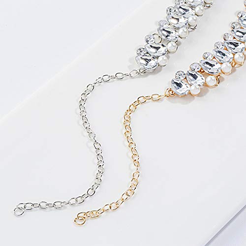 Bohemia Rhinestone Crystal Necklace Pearl Choker Wedding Jewelry Bridal Diamond Pendant for Women - color: gold