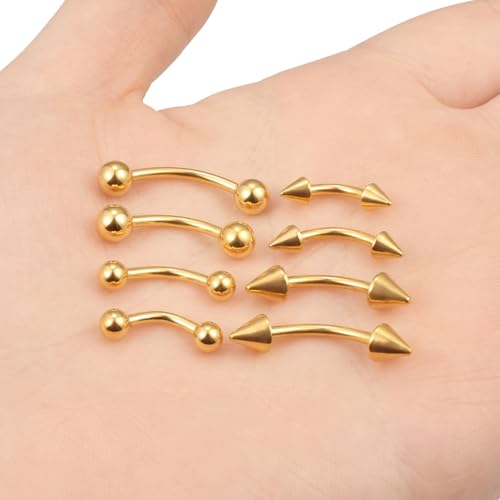 Lcolyoli 14G Snake Eyes Piercing Jewelry Tongue Curved Barbell Surgical Steel Small Belly Button Ring Eyebrow Piercing Jewelry Vertical Labret Lip Jewelry for Women Men Bar Length 8mm 10mm 12mm 14mm - color: goldtone,14g