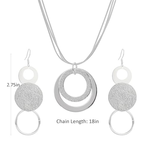 3 Circles Silver Hoop Earrings Necklace Set for Women Geometric Jewelry Set | 925 Silver Hypoallergenic Small Hoop Circle Geometry Textured Finish Minimalist Style Comfortable Wear - style: 2 Hoop