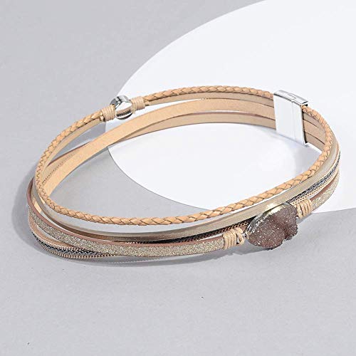 Artilady Leather Wrap Bracelet for Women, Pearl Beaded Bangle Stack Jewelry | Easy on-off, Elegant Handmade Multi-Layered, Daily Casual Date Beach Vacation, Gift for Ladies, Mother, Sister & Friend - style: Brown with druzy