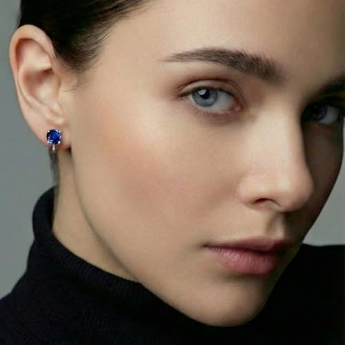 Mariell Cubic Zirconia Crystal Wedding Clip On Stud Earrings for Women, 2 Carat CZ Jewelry For Brides - color: Sapphire