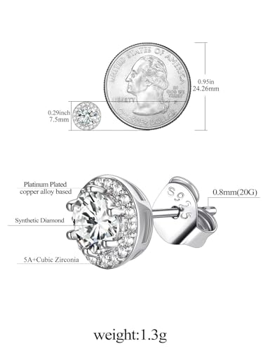 FindChic Birthstone Earrings for Women, Round/Heart/Square/Teardrop Earrings with 925 Sterling Silver Posts & Push Backs, Hypoallergenic Studs with Cubic Zirconia, 12 Months Jewelry with Gift Box - style: 04. April-Diamond (Round)
