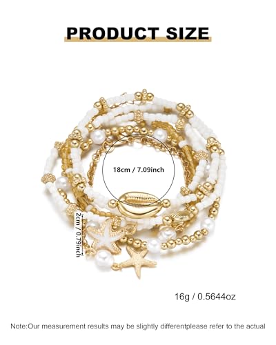 Shell Bracelets for Women Layered Seashell Starfish Bracelets Stackable Stretch Boho Beaded Bracelet Summer Beach Surfer Bracelet Seaside Beach Dress Outfits Accessories - color: B1:shell bracelets