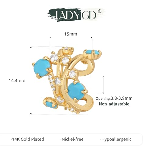 Ear Cuff Earrings for Women 14K Gold Plated Created Turquoise Cubic Zirconia Sparkling Boho Hollow Huggie Ear Cuffs Non Piercing | Clip On Cartilage | Single - color: Turquoise Whirl