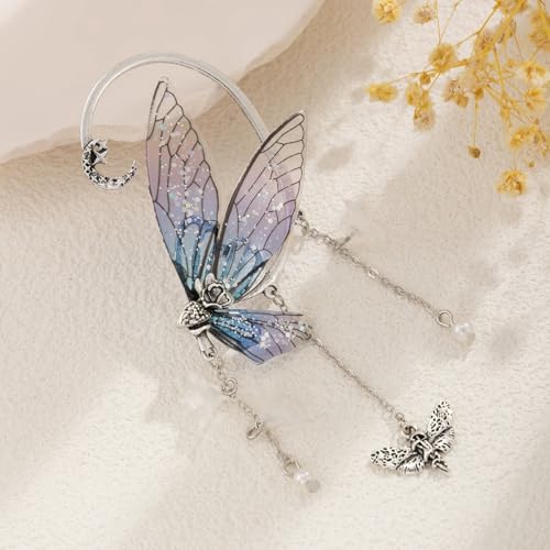 Ear Cuffs for Women, Hook without Pierced Ear Bone Clip Climber Earrings, Butterfly Shaped Ear Clip Wrap Around Earring No Piercing Cuff Earrings for Women - color: Blue