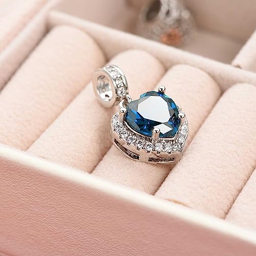 KunBead Dangle January-December Birthstone Love Heart Birthday Charms Compatible with Pandora Charm Bracelet Necklace - color: December