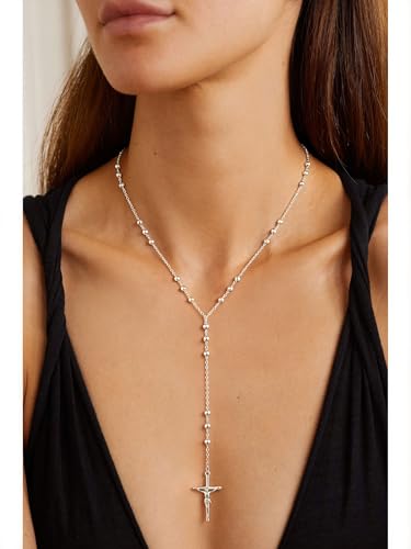 14K Gold Plated Layered Lariat Necklace for Women - Waterproof Non-Tarnish Dainty Gold Chain Necklace, Long Boho Statement Jewelry for Wedding, Prom, Summer Vacation Gifts - color: Cross Y Necklace-Silver