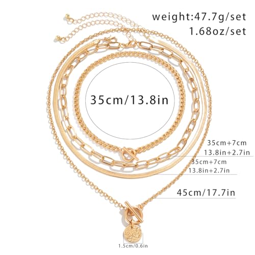 CSIYANJRY99 Layered Gold Necklaces for Women Chunky Gold Necklace Stack Layered Cuban Paperclip Snake Chain Necklace Retro Coin Dainty Pendant Toggle Clasp Necklace - style: Gold Disc