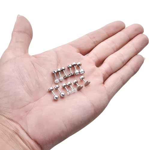 18Pairs 20G 18G Stainless Steel Tiny Stud Earrings for Women Cartilage Helix Earrings Ball Star CZ Earrings - color: Sliver, size: 20G