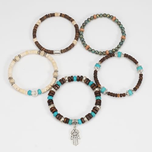Boho Wooden Beads Bracelets Bohemian Bracelet Stack for Men Women Wood Beaded Bracelet Set - color: E