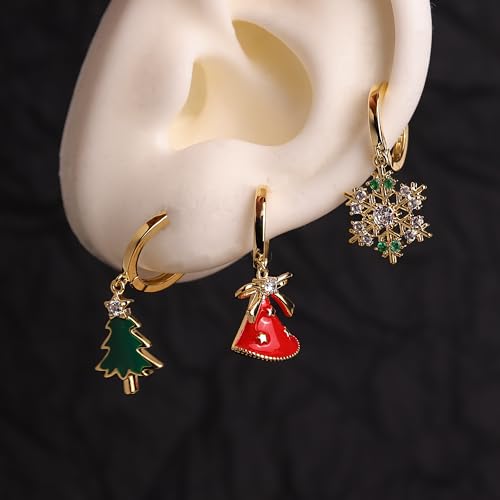 Sonateomber Gold Silver Small Hoop Dangle Earrings for Women, Trendy Dainty Rhinestone CZ Dangling Prom Wedding Leaf Flower Snowflake Butterfly Starfish Fashion Jewelry Gift - color: Red