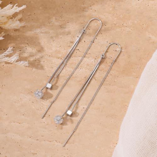 Silver Dangle Earrings Women Dangling Drop Bridesmaid Wedding Prom Jewelry - color: Silver square disc