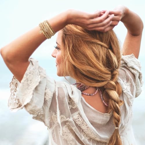 8 PCS Hair Ties Bracelets in 8 Styles, Boho Hair Ties for Thick & Thin Hair, Cute Stretch Bracelets, Light Coffee Colors Braided Hair Ties for Ponytail Holders, No Damage Elastics - color: J-Boho