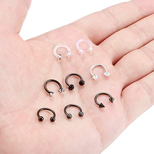 16G Septum Rings Surgical Steel Lip Rings Horseshoe Nose Ring Snake Bite Jewelry Smiley Piercing Jewelry for Women Men Diameter 6mm 8mm 10mm 12mm - color: DIA.8mm,Black