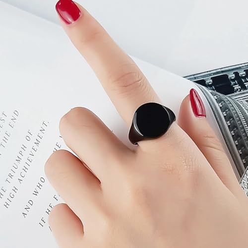 Jude Jewelers Stainless Steel Classical Simple Plain Round Signet Style Pinky Wedding Statement Promise Anniversary Ring - color: Black
