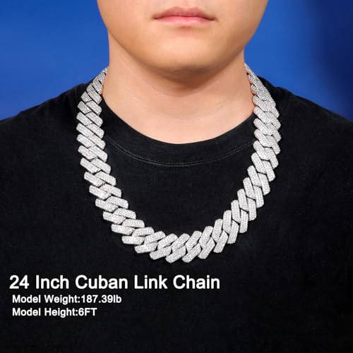 Ucciyo 30MM/25MM Cuban Link Chain for Men, Luxury Iced Out Diamond Chain | Luxurious Diamond-Simulated, Large Miami Cuban Style, 18K Gold Plated - color: 25MM-Silver, size: 24 Inch
