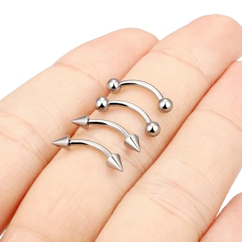 Eyebrow Piercing Jewelry Titanium Curved Barbell 16g Tiny Eyebrow Ring Vertical Labret Lip Jewelry Ear Rook Navel Small Belly Button Ring for Women Men - color: 16g,8mm