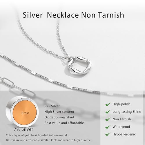 Poxtex Layered Gold Necklaces for Women, Stackable Dainty 14K Gold Silver Plated Trendy Simple Heart Diamond Cross Bow Circle Pendant Paperclip Choker Dot Chain Necklace,Jewelry Set Gifts for Women - color: Silver, style: Circle1