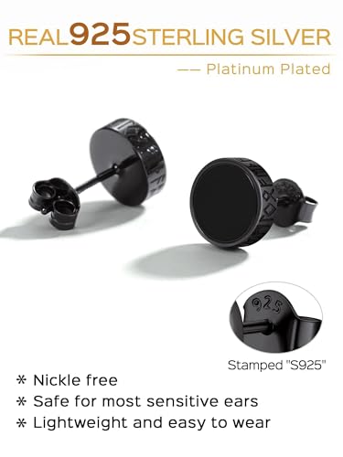 ChicSilver 925 Sterling Silver Viking Rune Natural Black Onyx Stud Earrings For Women Men - style: A: Side Runes-Black 8mm