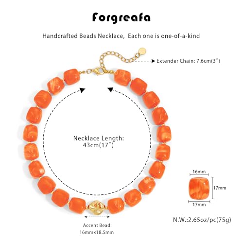 Beaded Necklaces for Women Boho Chunky Necklace Statement Big Resin Bead Choker Fashion Summer Beach Jewelry - color: Orange