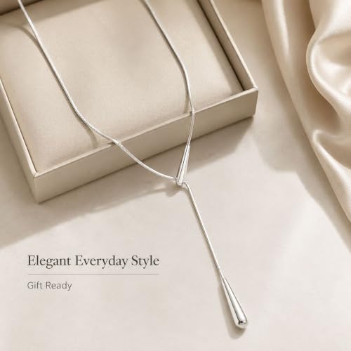 Roe Dolph Snake Chain Lariat Necklace for Women Gift Fashion Accessory Adjustable Y Necklace Sliding Bead Drop Pendant Gold Tone Silver Tone - color: A2:silver