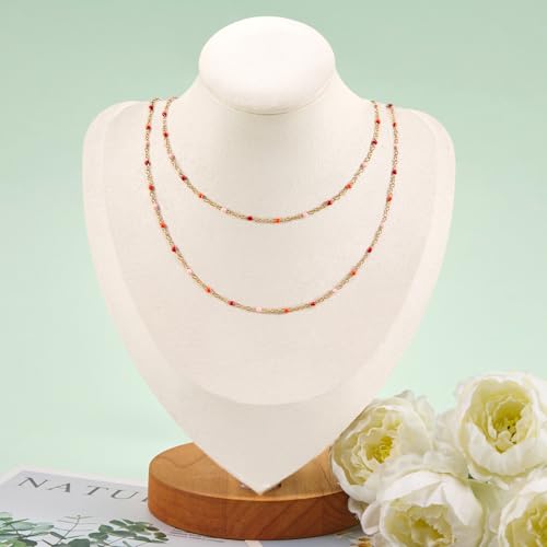KYUNHOO 16.4FT Gold Plated Stainless Steel Enamel Jewelry Making Chain Roll | Colorful Beaded Chain Links for Jewelry Crafts Making with Lobster Clasps Jump Rings - color: gold-red orange