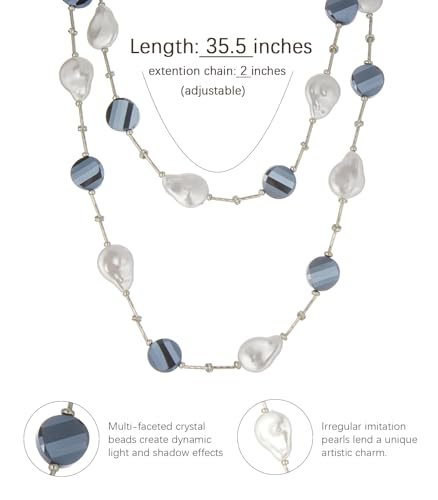 Errally Long Pearl Necklace and Earring Set Layered Pearl Beaded Necklaces for Women White Costume Jewelry Sets Gifts for Mom - color: 14-Navy Blue