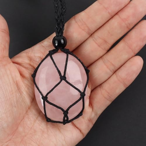 weryerker Natural Gemstone Pendant Necklace Healing Crystal Stone Pendant with Hand-Woven Rope Adjustable for Women Men - color: 1PC Rose Quartz
