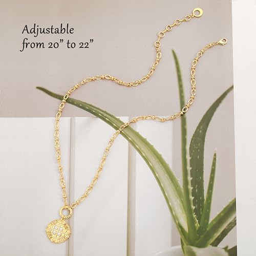 18k Gold Plated Chain Link Necklace for Women, Baroque Pearl/Compass Pendant Necklace - color: Cross