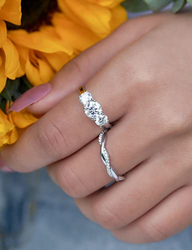 IMOLOVE Moissanite Wedding Band for Women Eternity Bands Moissanite Wedding Rings for Women Sterling Silver Ring Anniversary Band White Gold Plated Size 4-11 - style: 3 Stones