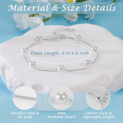 DAYANEY Pearl Bracelets for Women Gold Bracelet Silver Pearl Jewelry | Gold Bracelet Silver Pearl Jewelry Summer Gifts for Girls Dainty Daisy and Heart Bracelets Cute Floral Jewelry for Bridesmaid - style: Silver Pearl