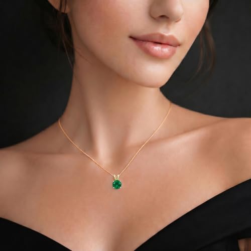 Mariell Cubic Zirconia Crystal Pendant Necklace for Women, 2 Carat 8mm CZ, for Brides, Wedding, Mother's Day Jewelry Gift - color: Gold-Green Cubic Zirconia