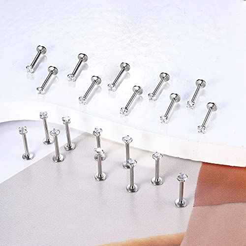 Helicopchain 20Pcs 16G Hypoallergenic Stainless Steel Lip Studs Labret Piercing With 3mm CZ Cartilage Tragus Helix Monroe Piercing Stud Jewelry 6mm 8mm 10mm - style: 10mm